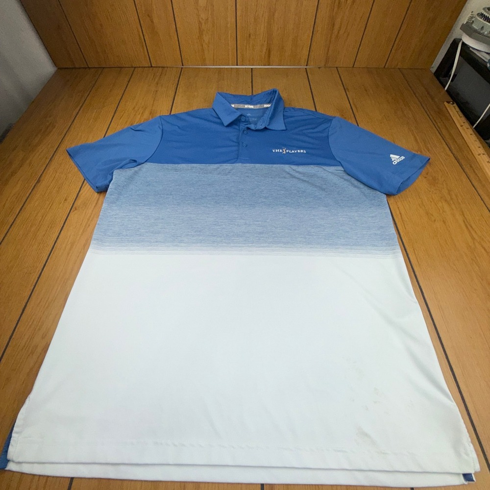 Adidas Mens The Players Golf‎ Polo Shirt Blue White Ombre Colorblock Size Large